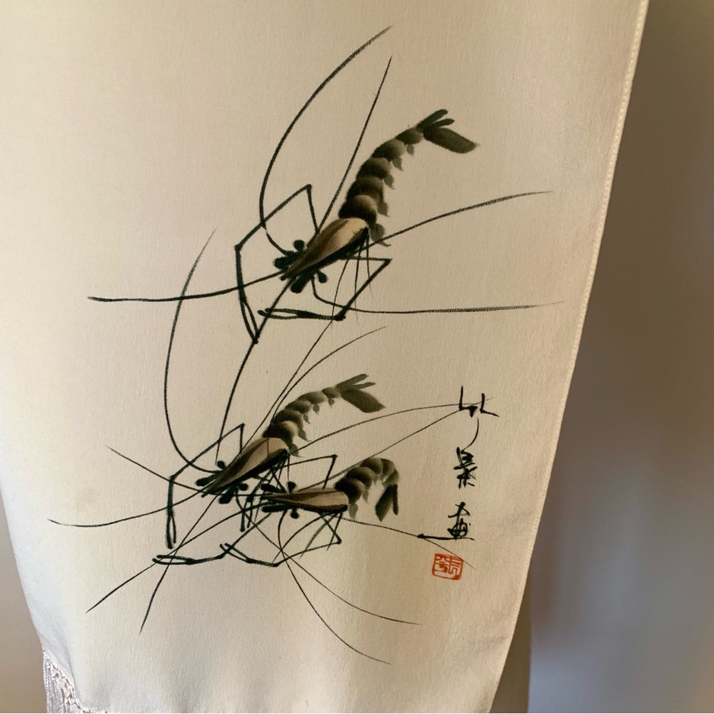 Vintage Silk Scarf Shrimp Qi Bashi